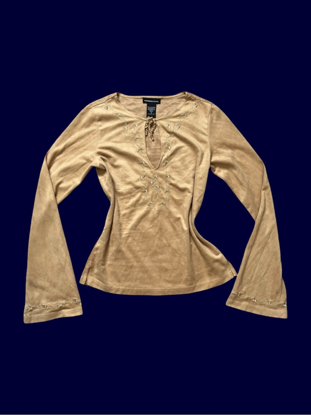 Vintage 90s Bell Sleeve Embellished Suede Top Western Stretch Vegan Suede
